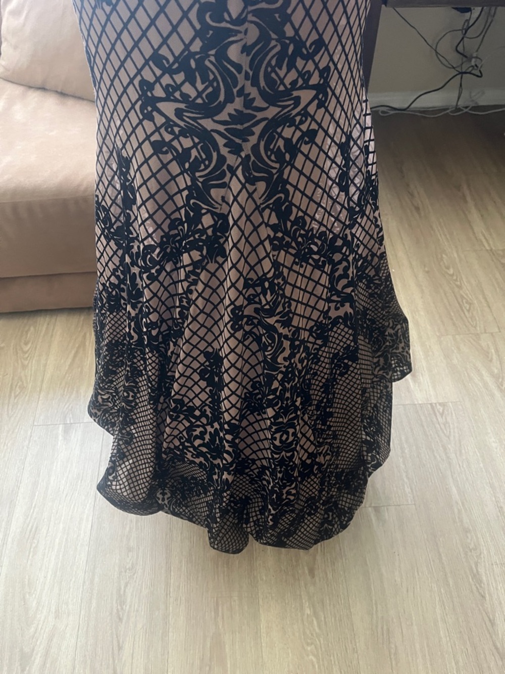 Windsor Black Lace Overlay Nude Mermaid Prom Dress - Picture 6 of 16